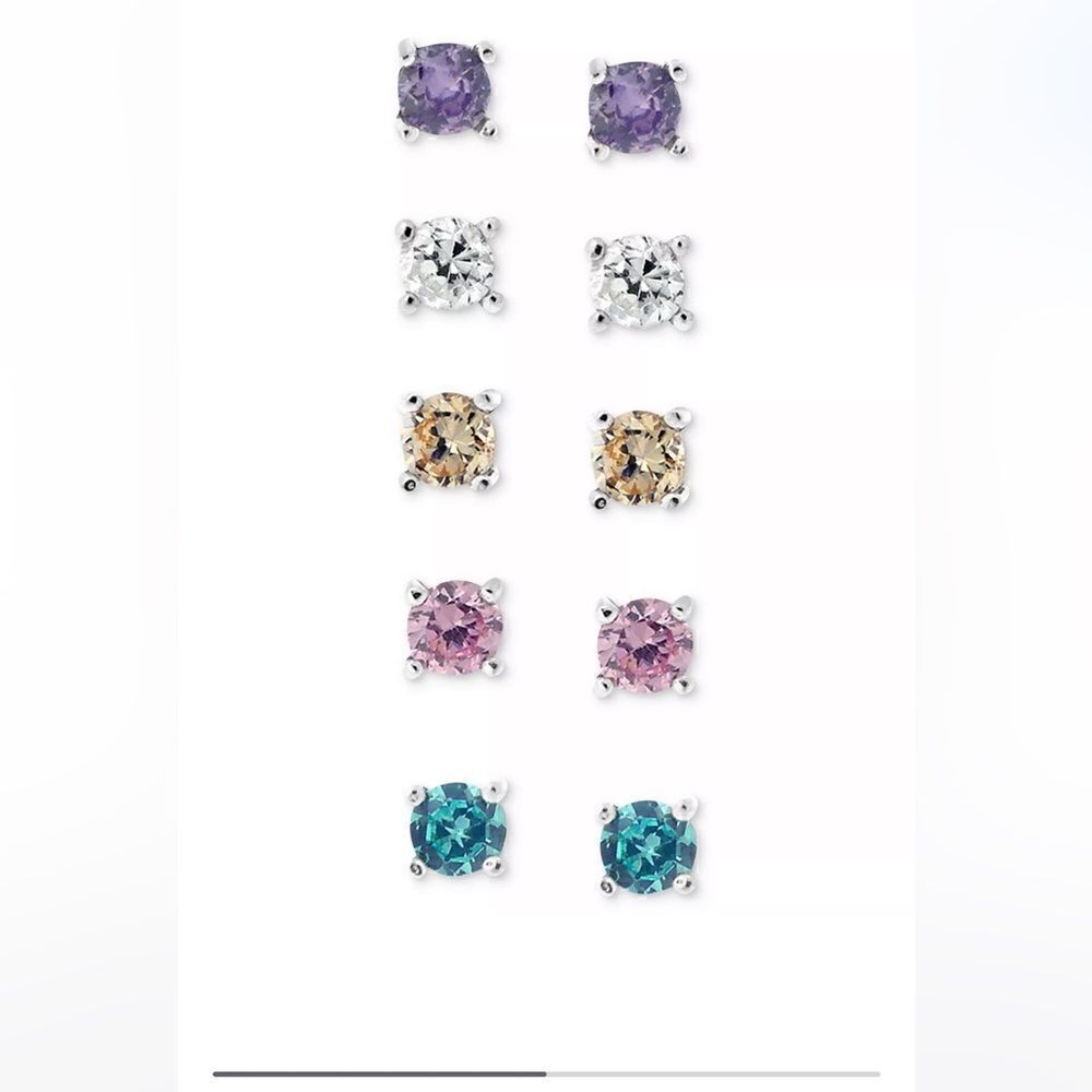 Giani Bernini Sterling Silver Earring Set Multicolor CZ three Stud Earring